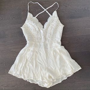Lulu’s Star Spangled Ivory backless romper